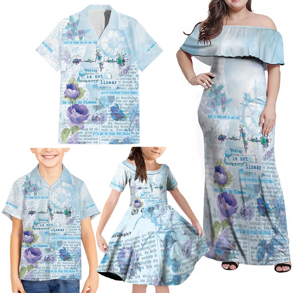 Mental Health Family Matching Off Shoulder Maxi Dress and Hawaiian Shirt Healing Is Not Linear - Wonder Print Shop