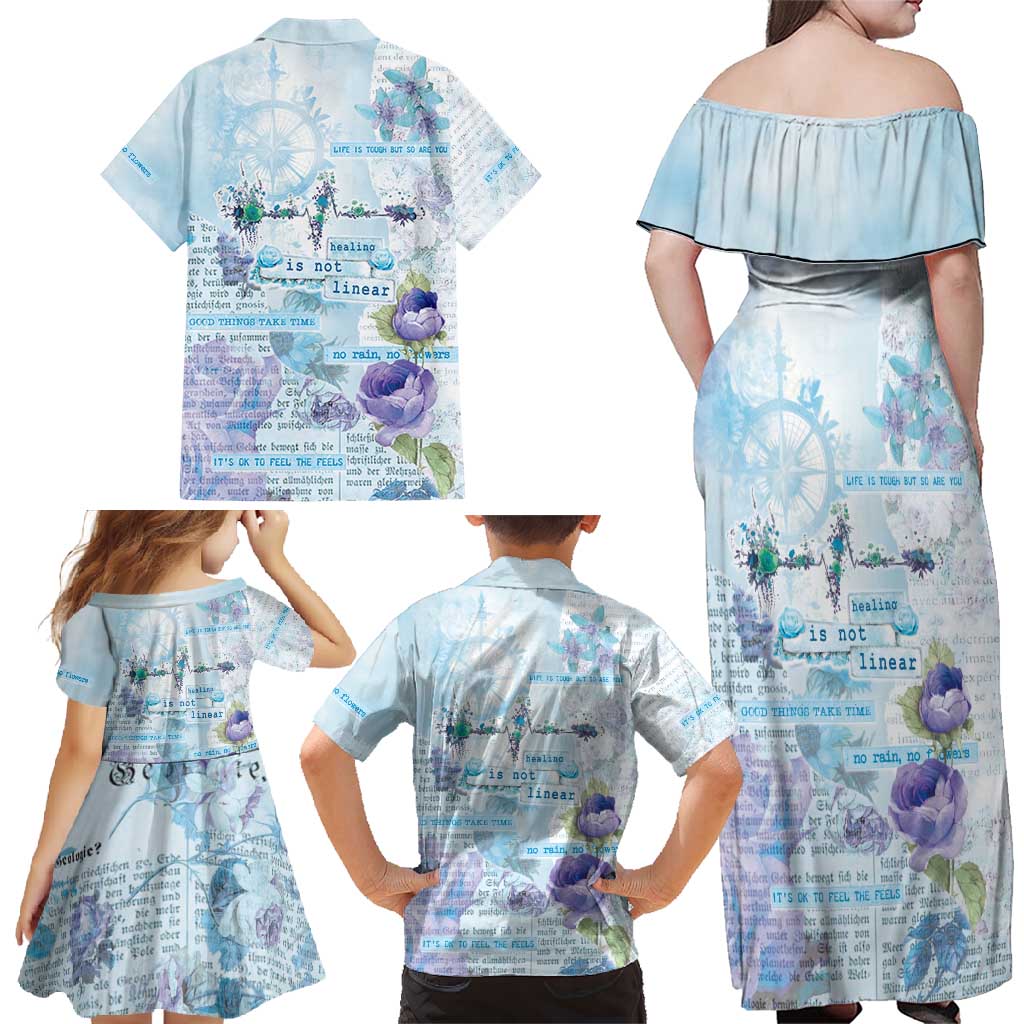 Mental Health Family Matching Off Shoulder Maxi Dress and Hawaiian Shirt Healing Is Not Linear - Wonder Print Shop