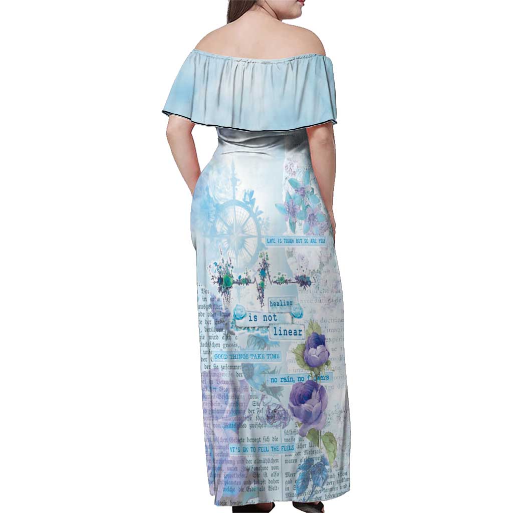 Mental Health Family Matching Off Shoulder Maxi Dress and Hawaiian Shirt Healing Is Not Linear - Wonder Print Shop
