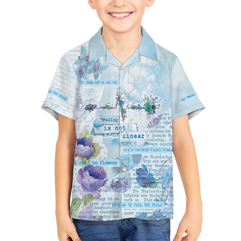 Mental Health Family Matching Off Shoulder Short Dress and Hawaiian Shirt Healing Is Not Linear - Wonder Print Shop