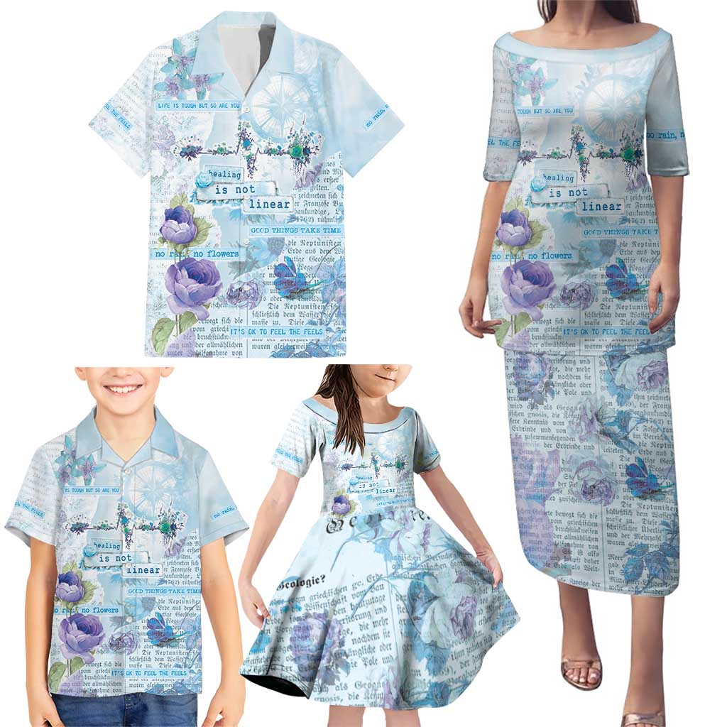 Mental Health Family Matching Puletasi and Hawaiian Shirt Healing Is Not Linear - Wonder Print Shop