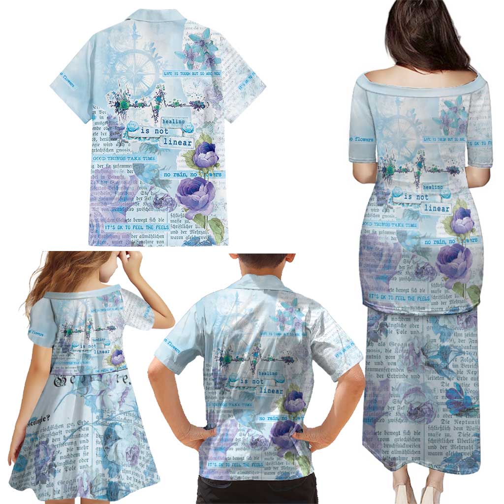 Mental Health Family Matching Puletasi and Hawaiian Shirt Healing Is Not Linear - Wonder Print Shop