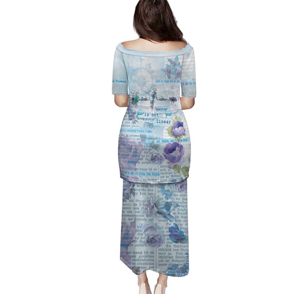 Mental Health Family Matching Puletasi and Hawaiian Shirt Healing Is Not Linear - Wonder Print Shop