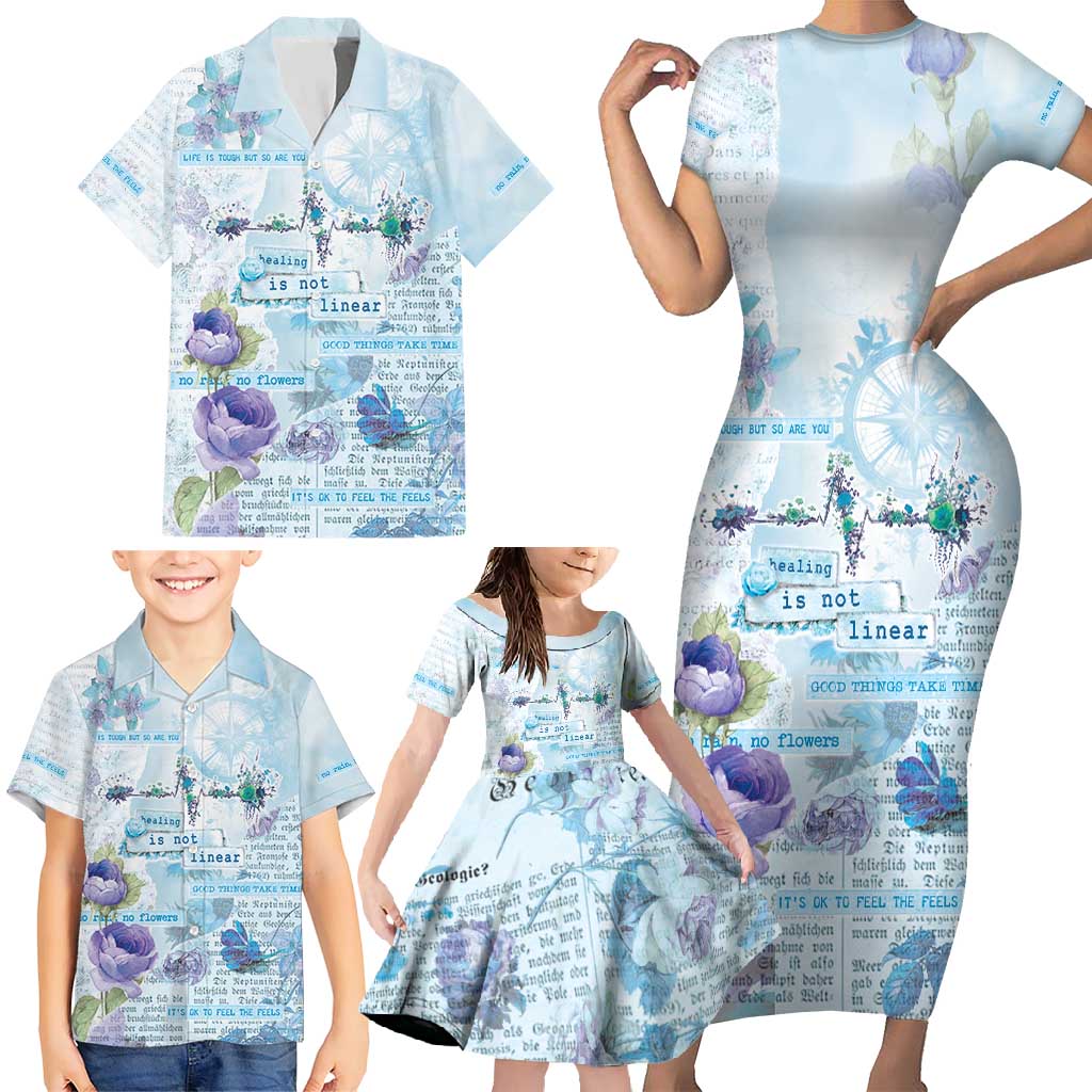 Mental Health Family Matching Short Sleeve Bodycon Dress and Hawaiian Shirt Healing Is Not Linear - Wonder Print Shop