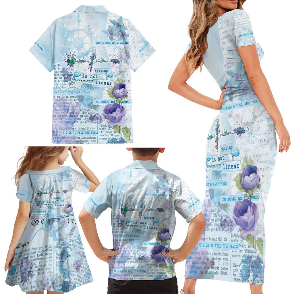 Mental Health Family Matching Short Sleeve Bodycon Dress and Hawaiian Shirt Healing Is Not Linear - Wonder Print Shop