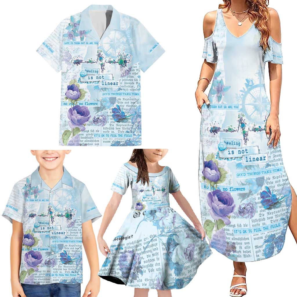 Mental Health Family Matching Summer Maxi Dress and Hawaiian Shirt Healing Is Not Linear - Wonder Print Shop