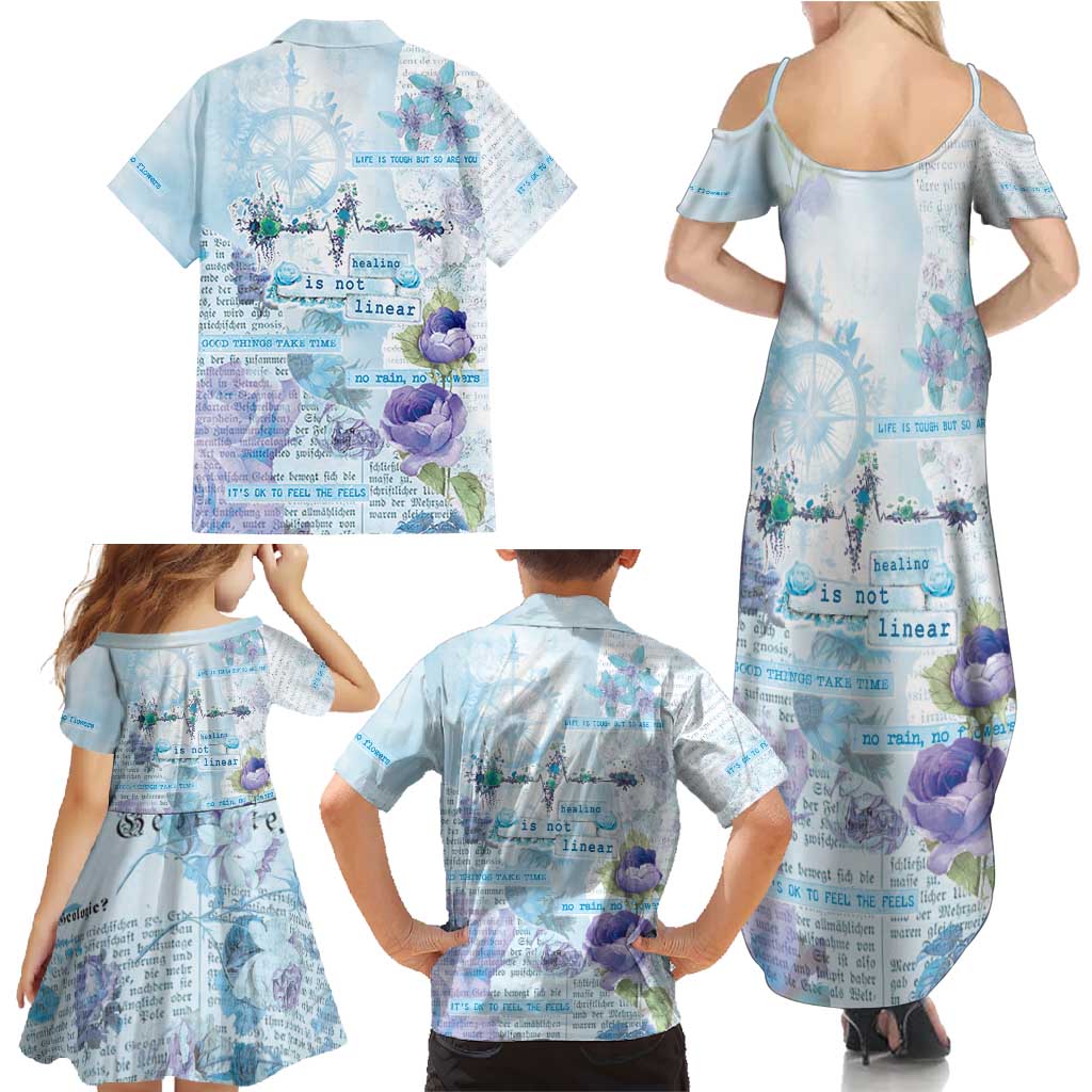 Mental Health Family Matching Summer Maxi Dress and Hawaiian Shirt Healing Is Not Linear - Wonder Print Shop