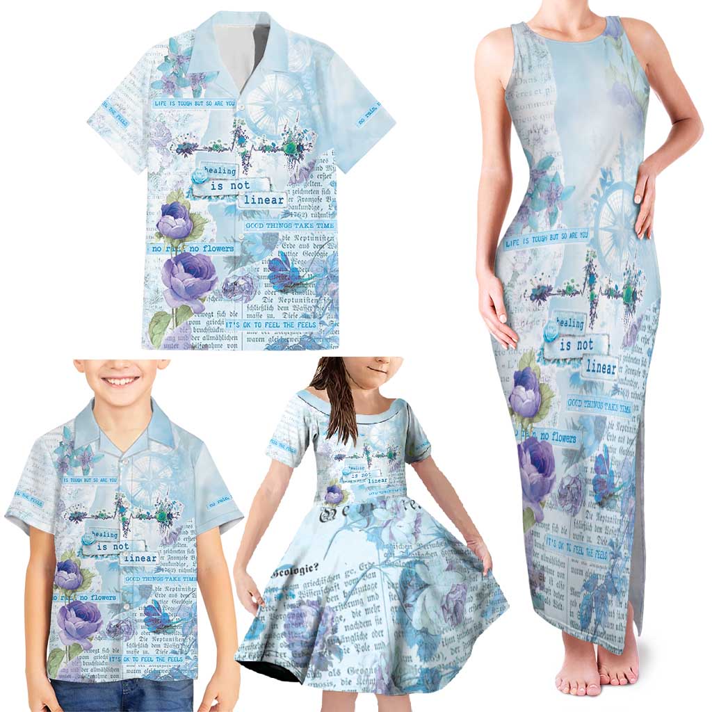Mental Health Family Matching Tank Maxi Dress and Hawaiian Shirt Healing Is Not Linear - Wonder Print Shop