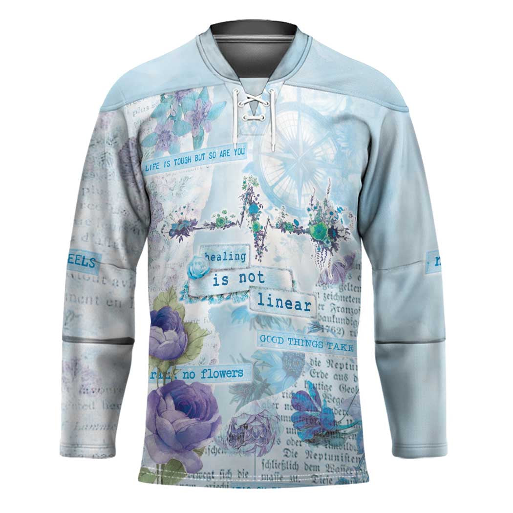Mental Health Hockey Jersey Healing Is Not Linear - Wonder Print Shop