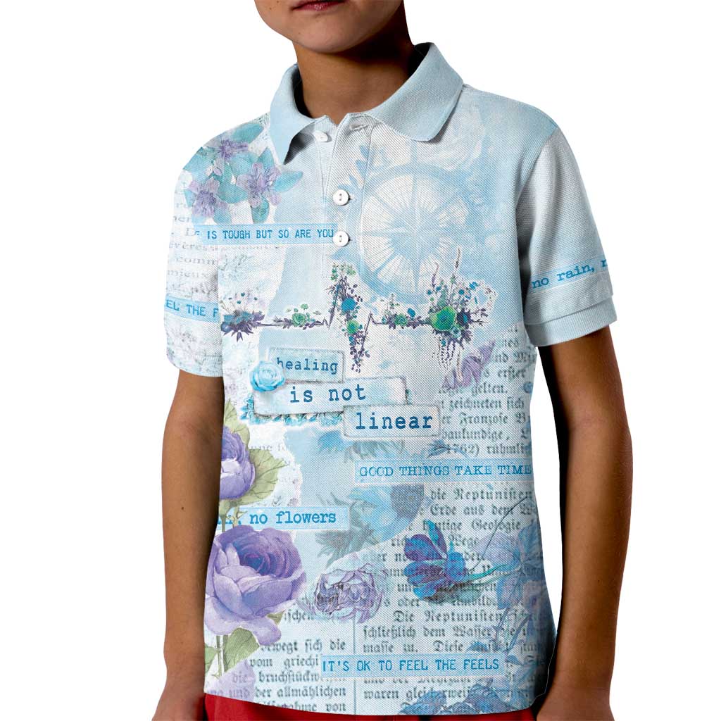 Mental Health Kid Polo Shirt Healing Is Not Linear - Wonder Print Shop
