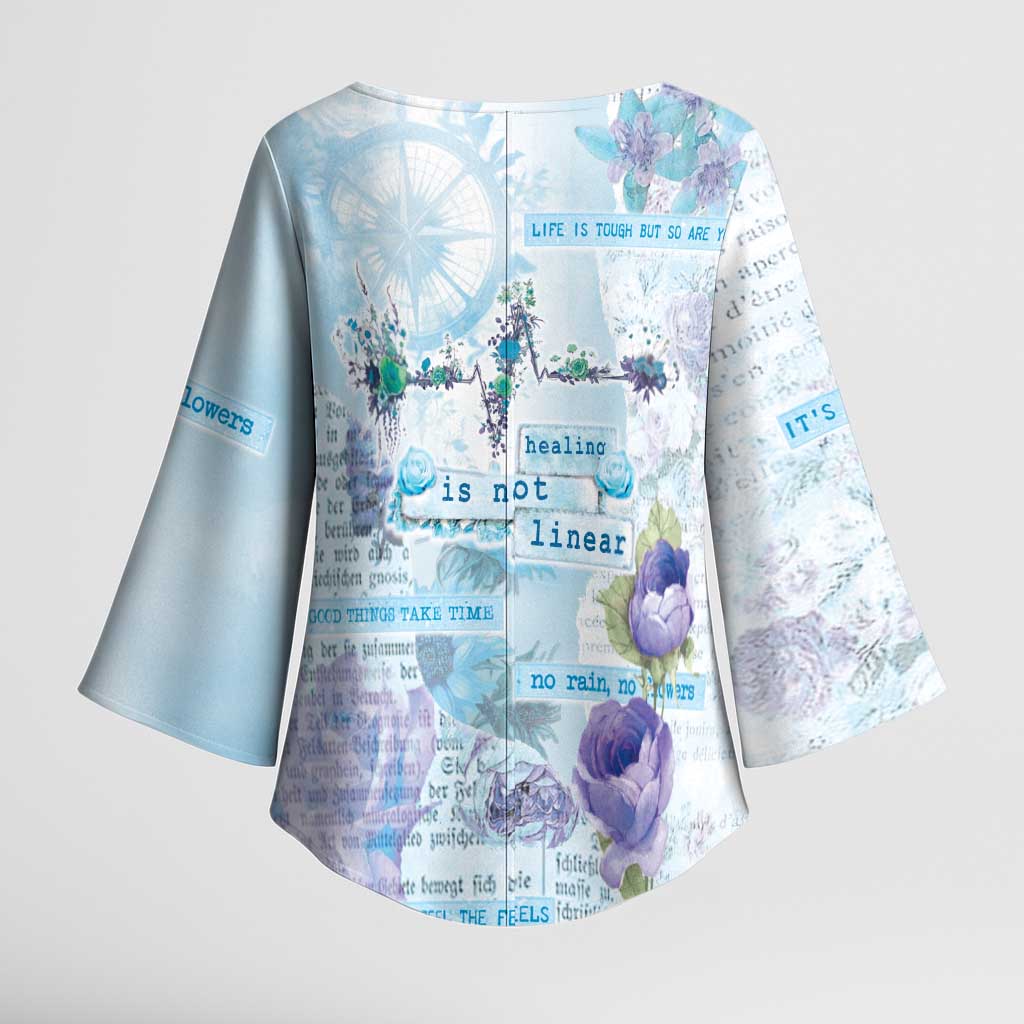 Mental Health Kimono Sleeve Blouse Healing Is Not Linear - Wonder Print Shop