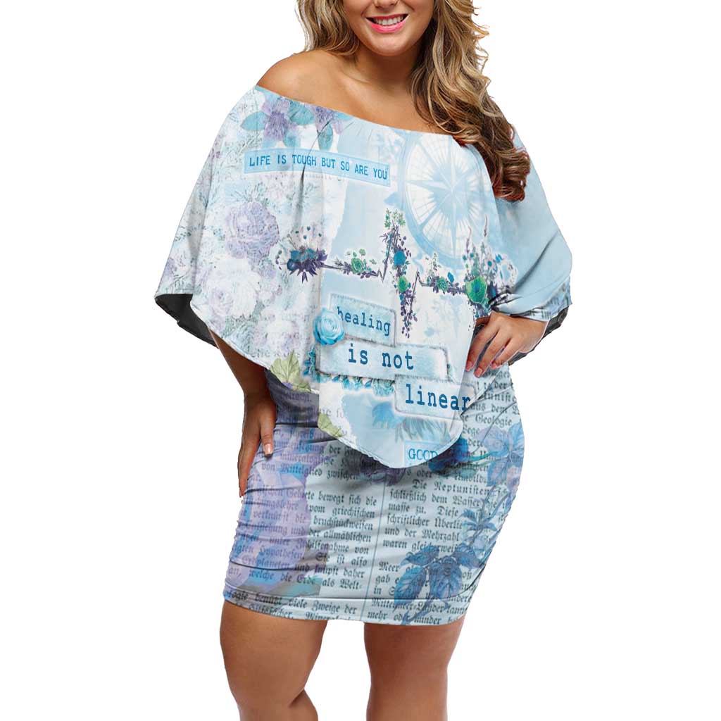 Mental Health Off Shoulder Short Dress Healing Is Not Linear - Wonder Print Shop