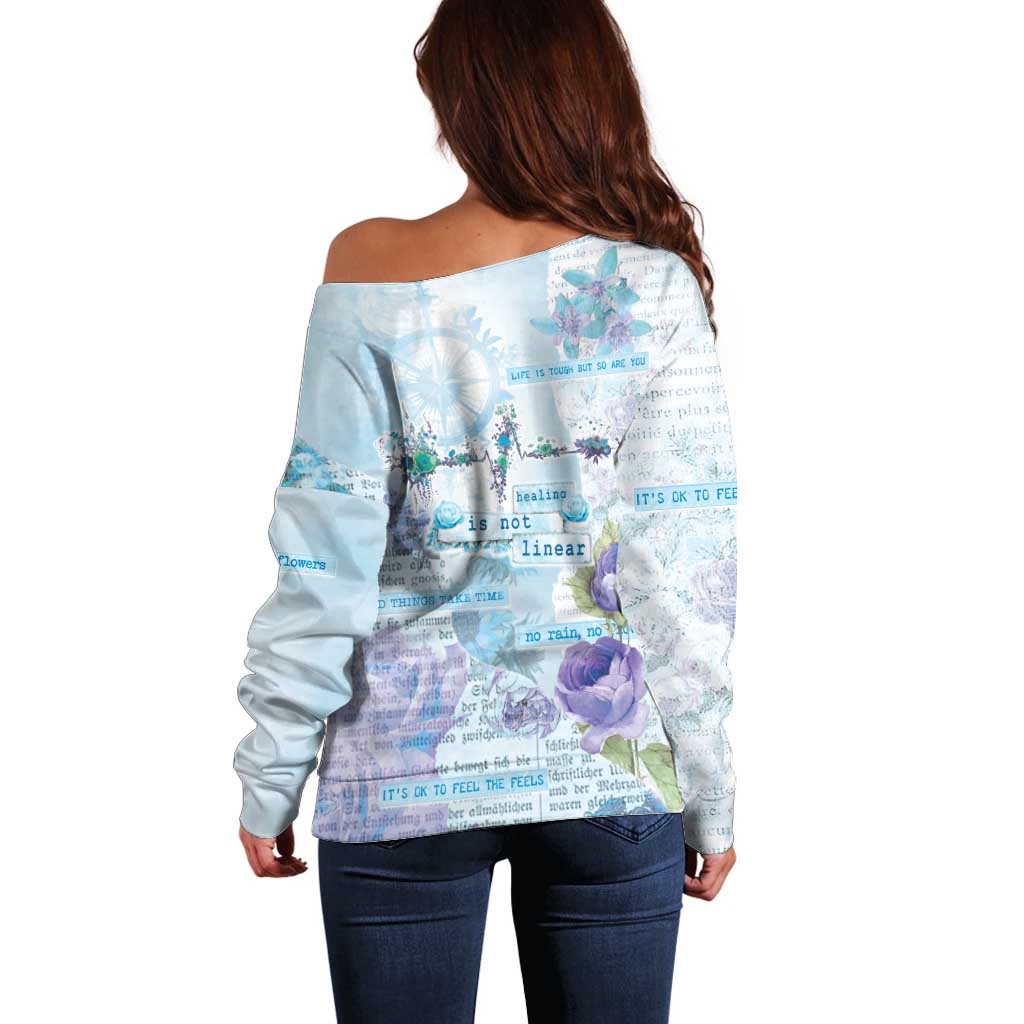 Mental Health Off Shoulder Sweater Healing Is Not Linear - Wonder Print Shop