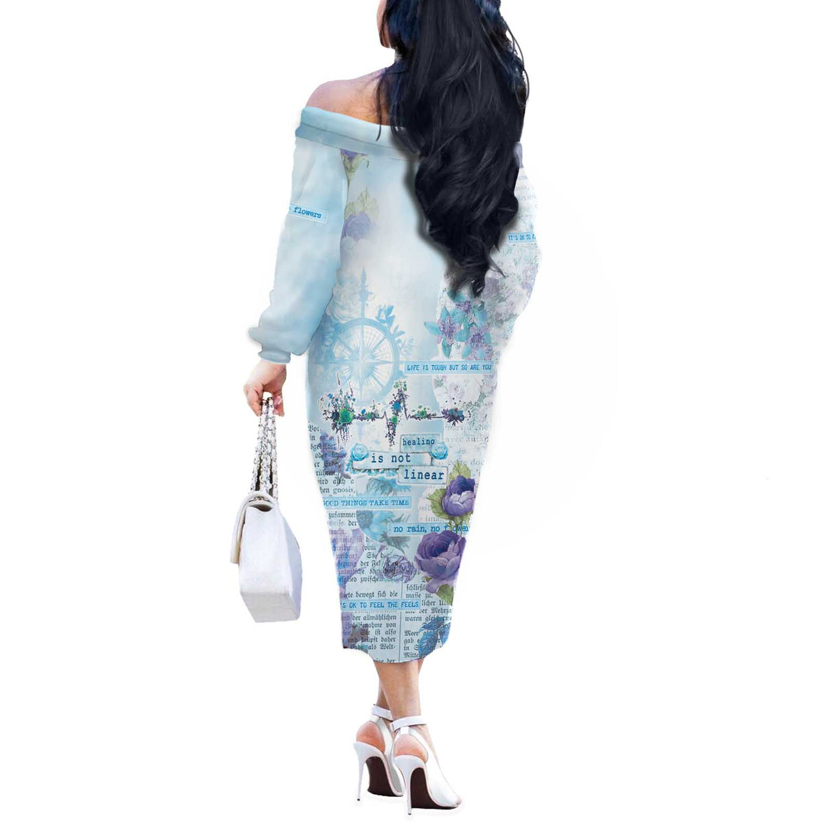 Mental Health Off The Shoulder Long Sleeve Dress Healing Is Not Linear - Wonder Print Shop