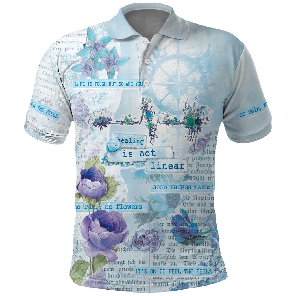 Mental Health Polo Shirt Healing Is Not Linear - Wonder Print Shop