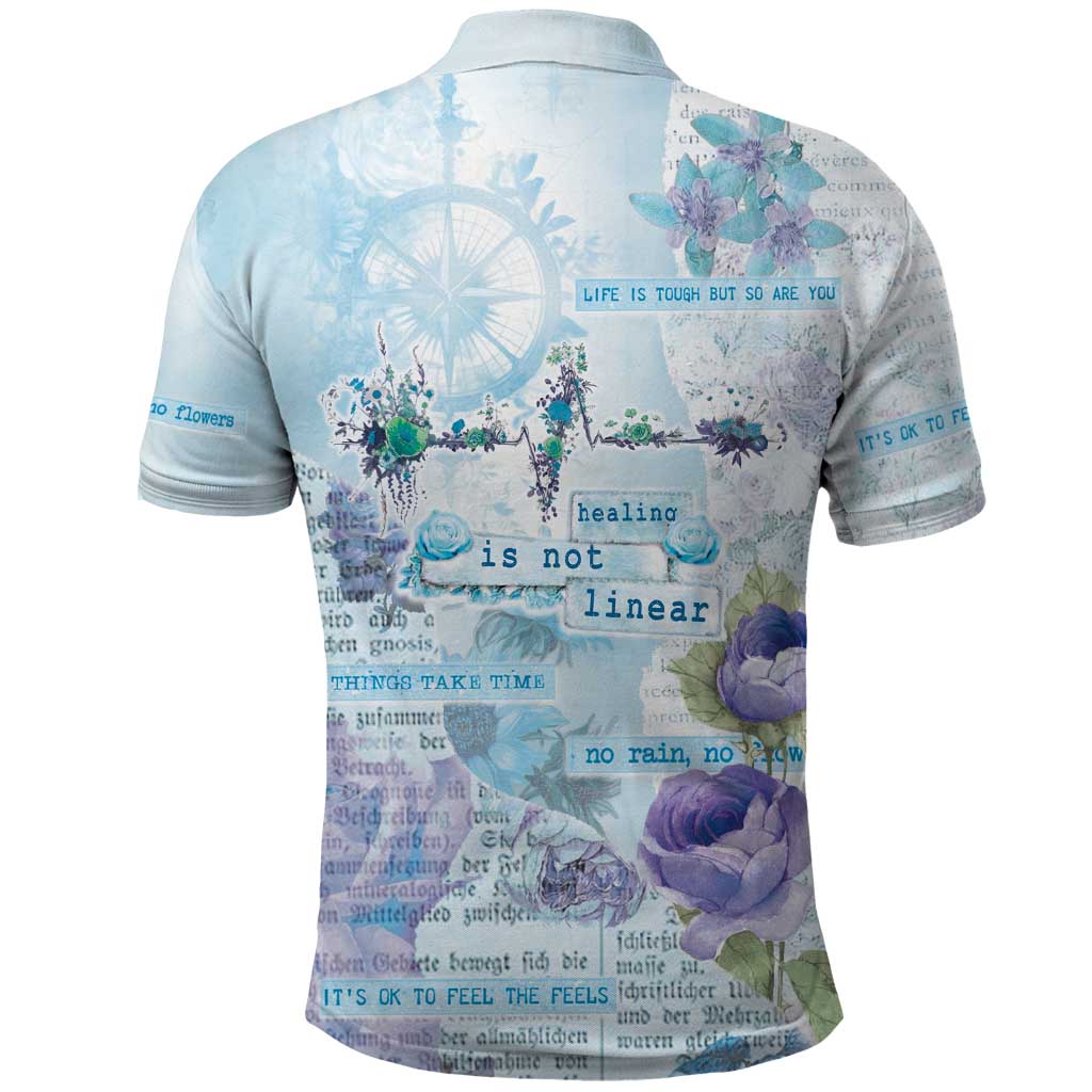 Mental Health Polo Shirt Healing Is Not Linear - Wonder Print Shop