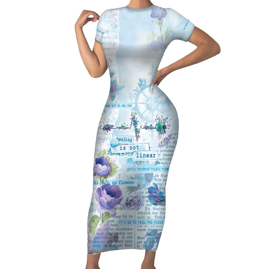 Mental Health Short Sleeve Bodycon Dress Healing Is Not Linear - Wonder Print Shop