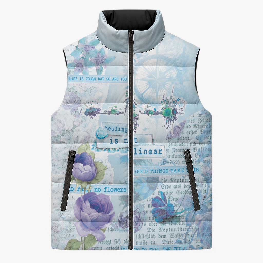 Mental Health Sleeveless Puffer Jacket Healing Is Not Linear - Wonder Print Shop