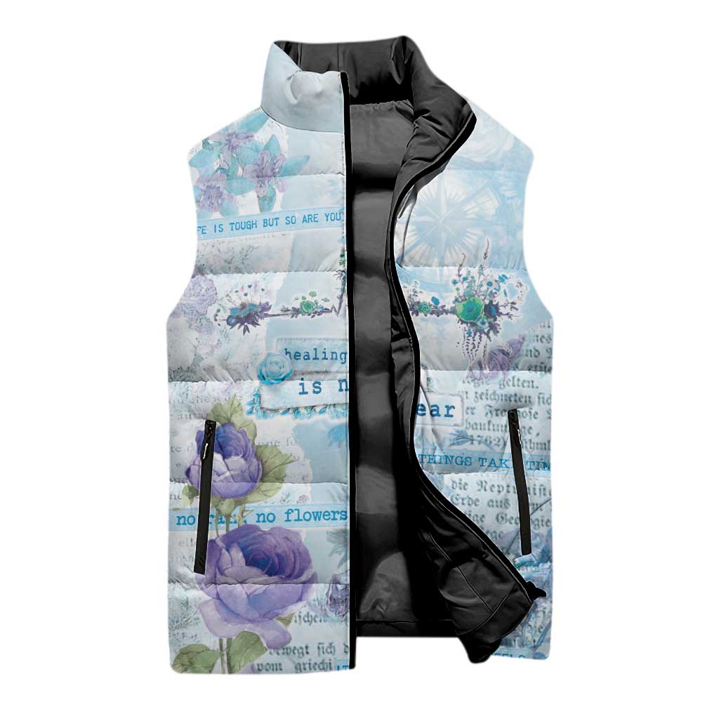 Mental Health Sleeveless Puffer Jacket Healing Is Not Linear - Wonder Print Shop