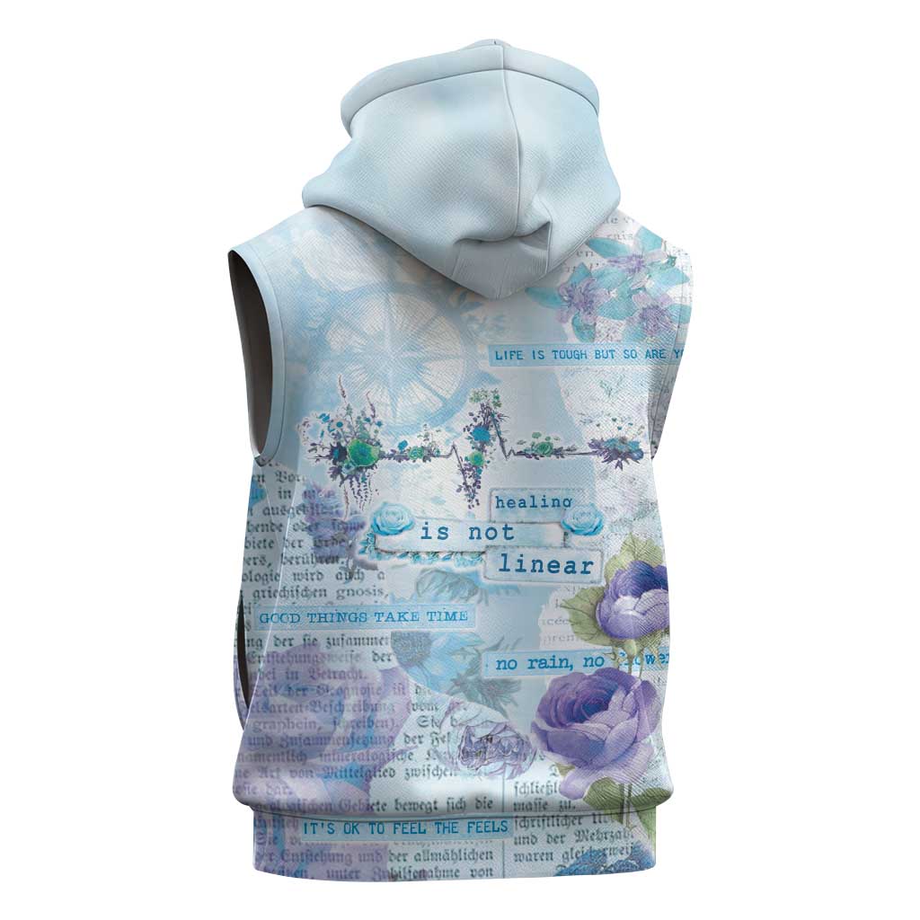 Mental Health Sleeveless Zip Hoodie Healing Is Not Linear - Wonder Print Shop