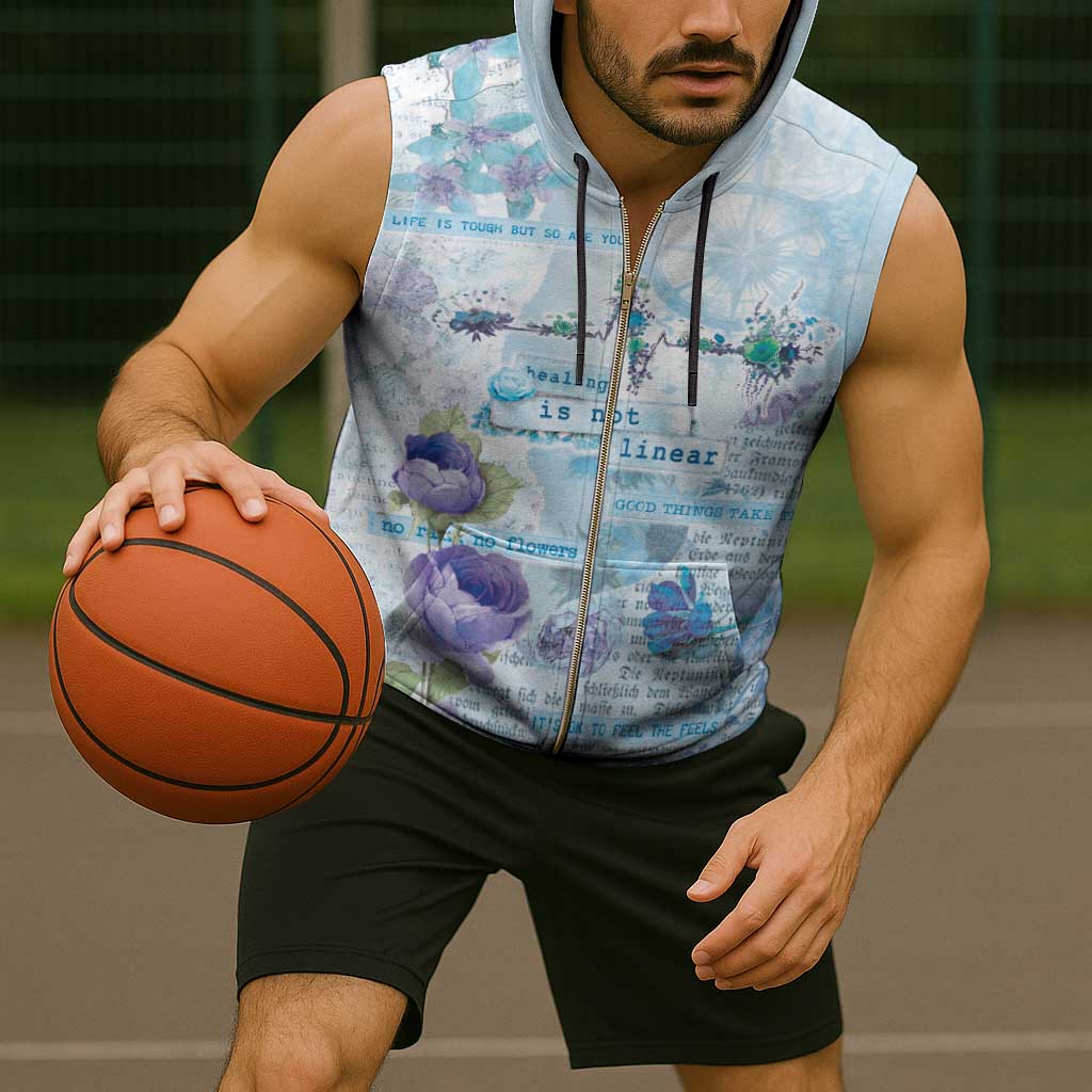 Mental Health Sleeveless Zip Hoodie Healing Is Not Linear - Wonder Print Shop