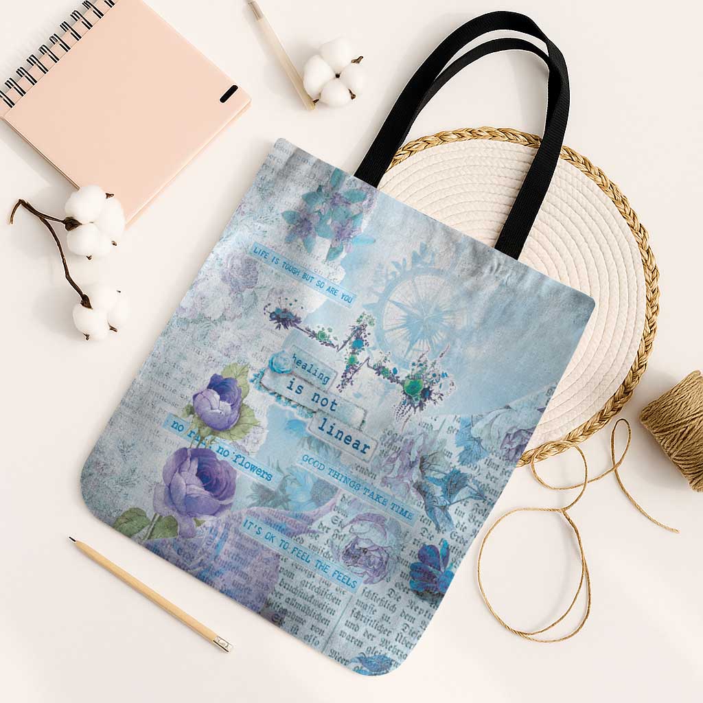Mental Health Tote Bag Healing Is Not Linear - Wonder Print Shop