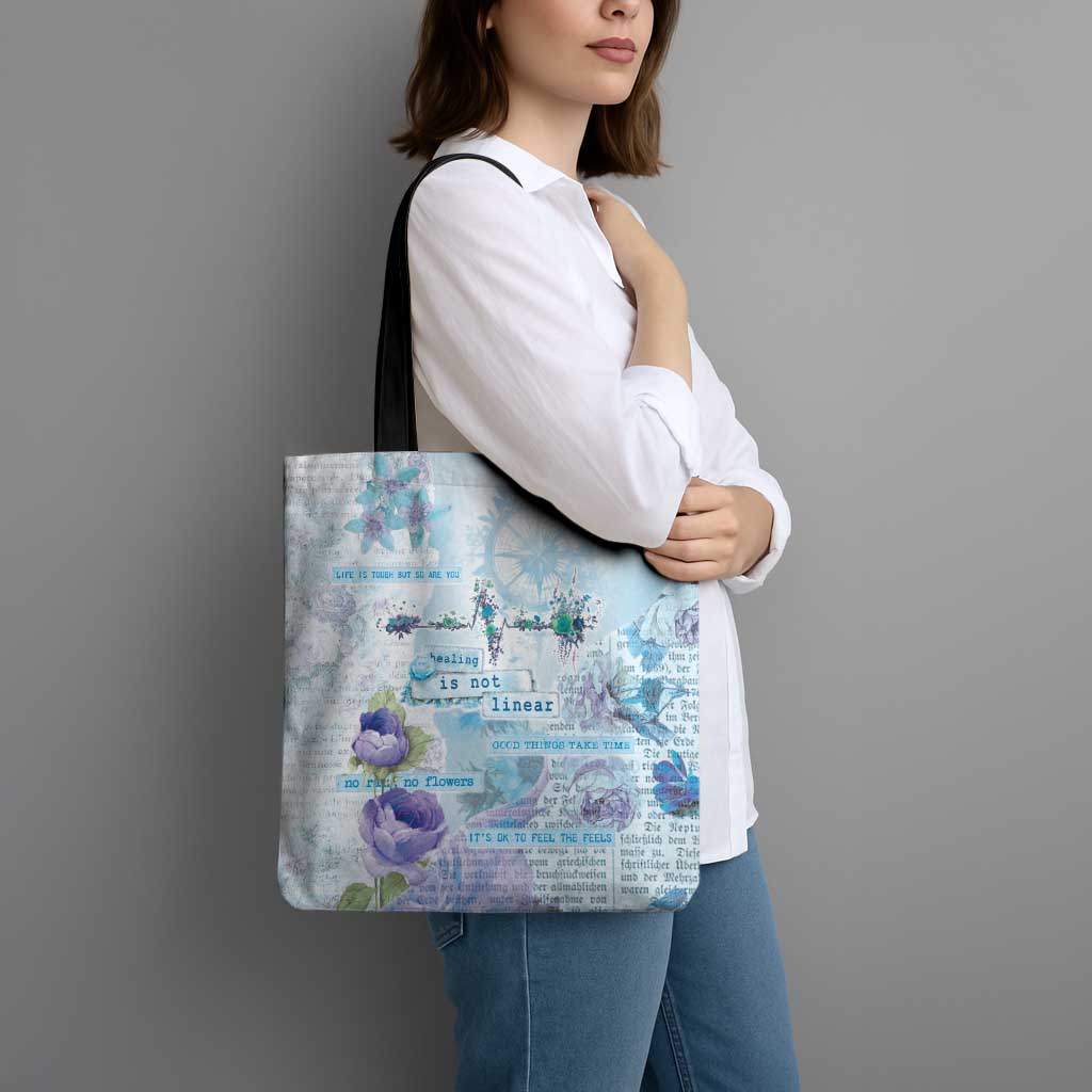 Mental Health Tote Bag Healing Is Not Linear - Wonder Print Shop