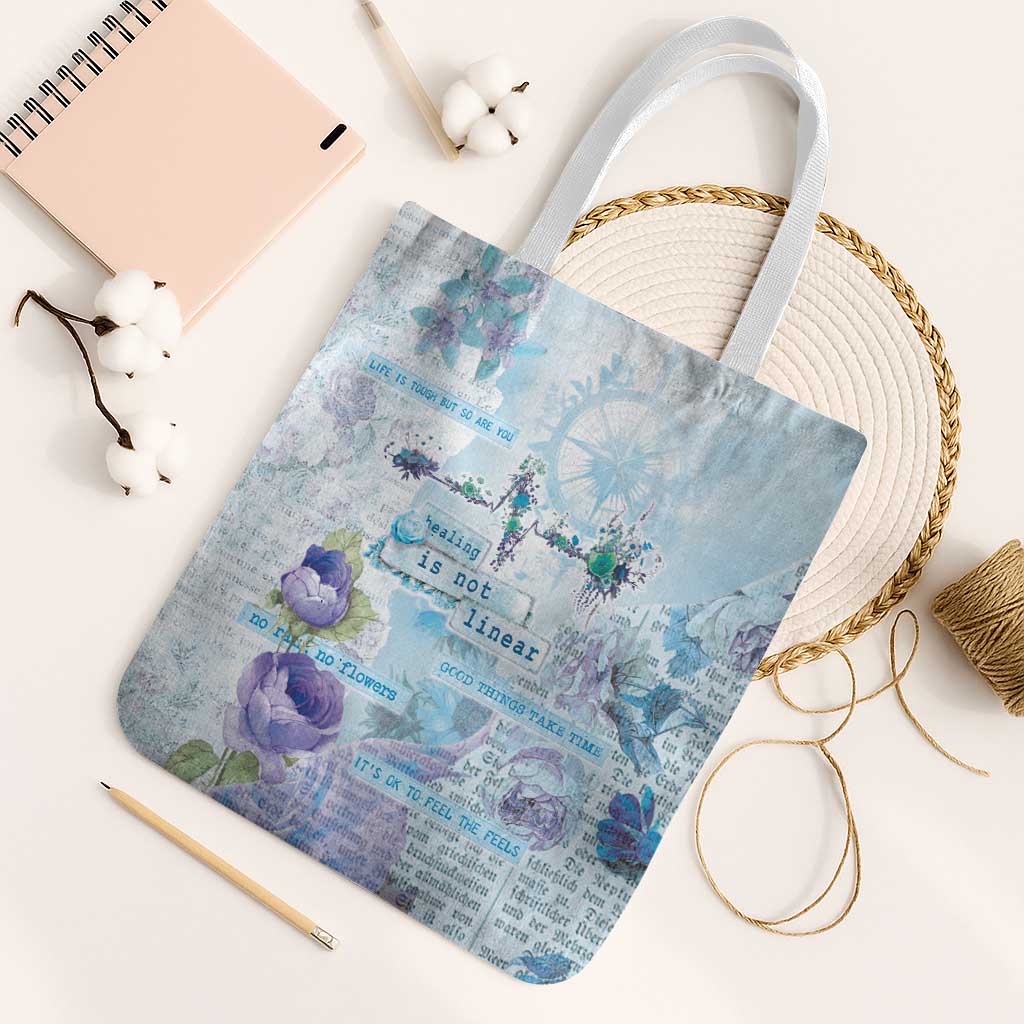 Mental Health Tote Bag Healing Is Not Linear - Wonder Print Shop