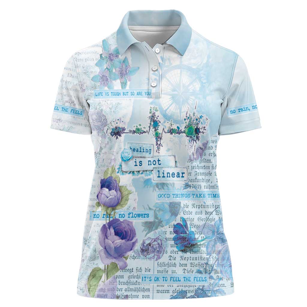 Mental Health Women Polo Shirt Healing Is Not Linear - Wonder Print Shop
