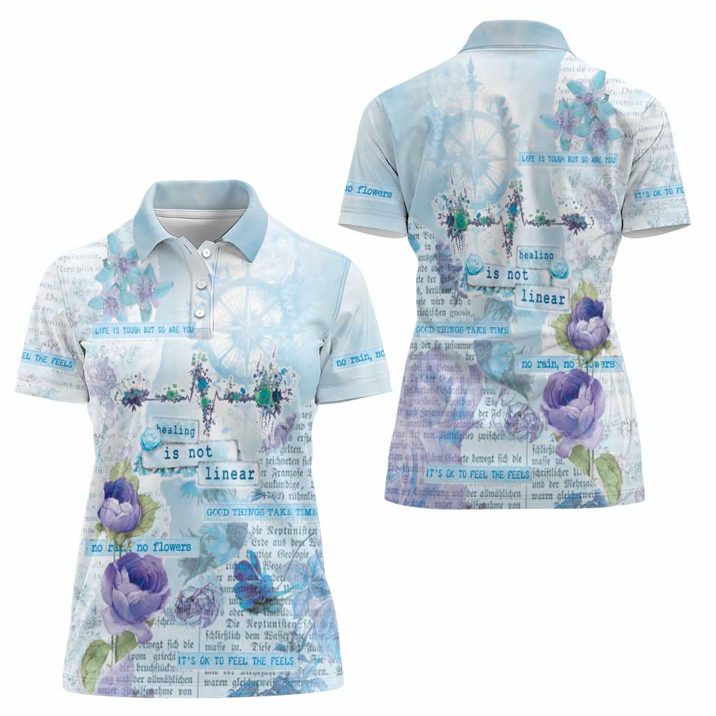 Mental Health Women Polo Shirt Healing Is Not Linear - Wonder Print Shop