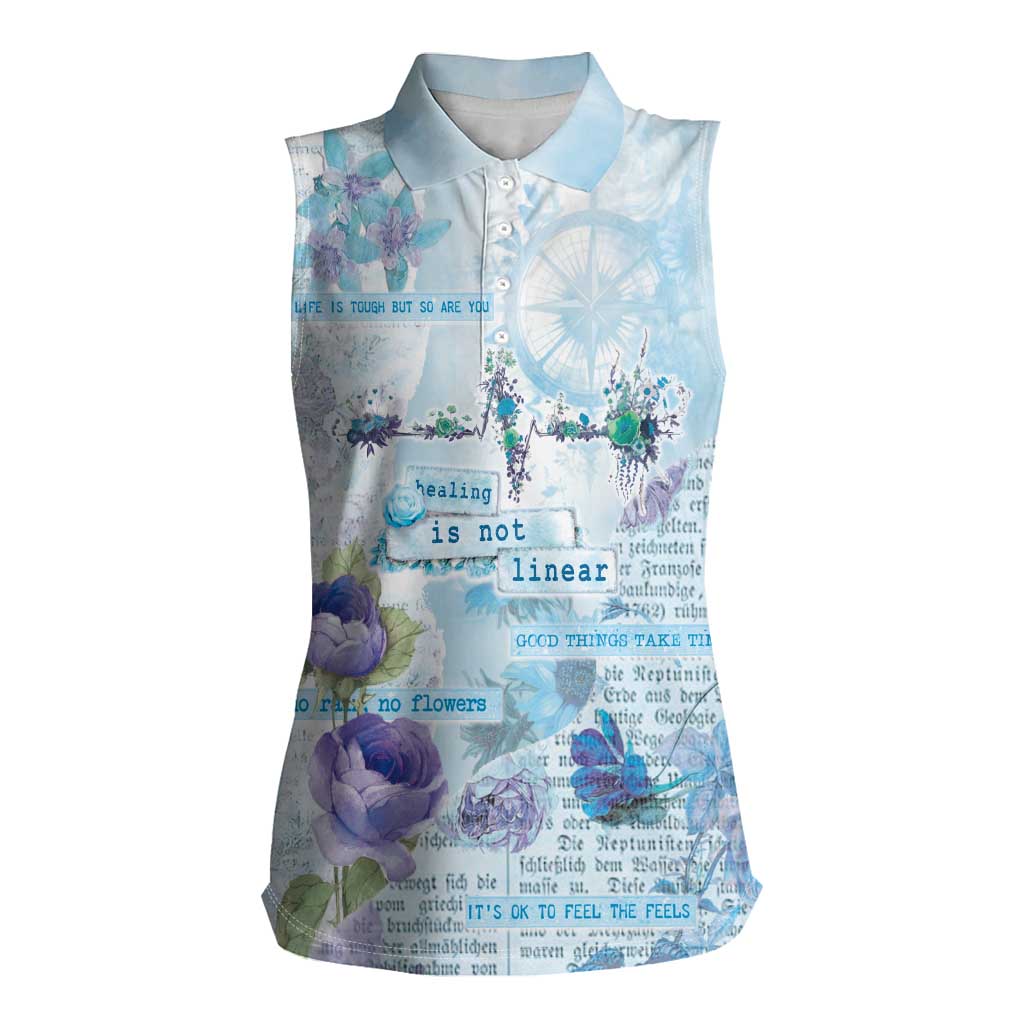 Mental Health Women Sleeveless Polo Shirt Healing Is Not Linear - Wonder Print Shop