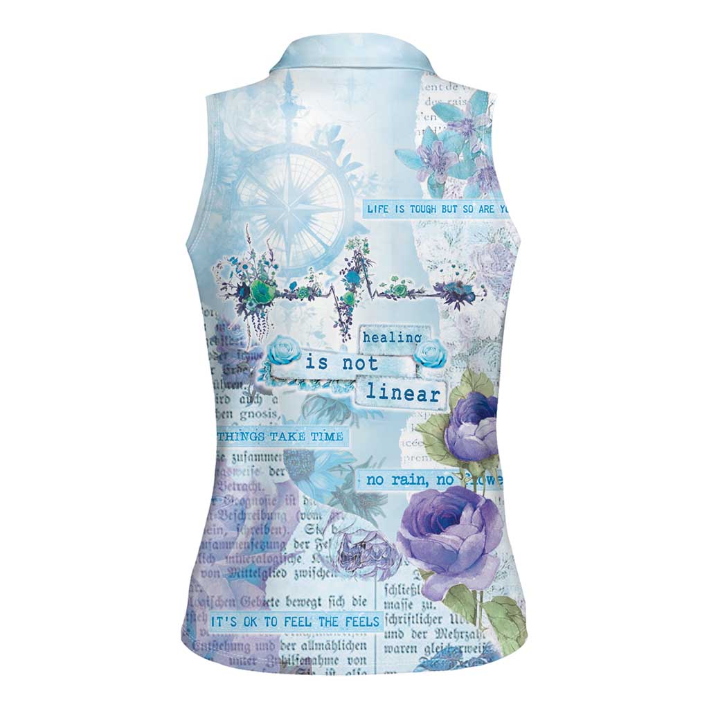 Mental Health Women Sleeveless Polo Shirt Healing Is Not Linear - Wonder Print Shop