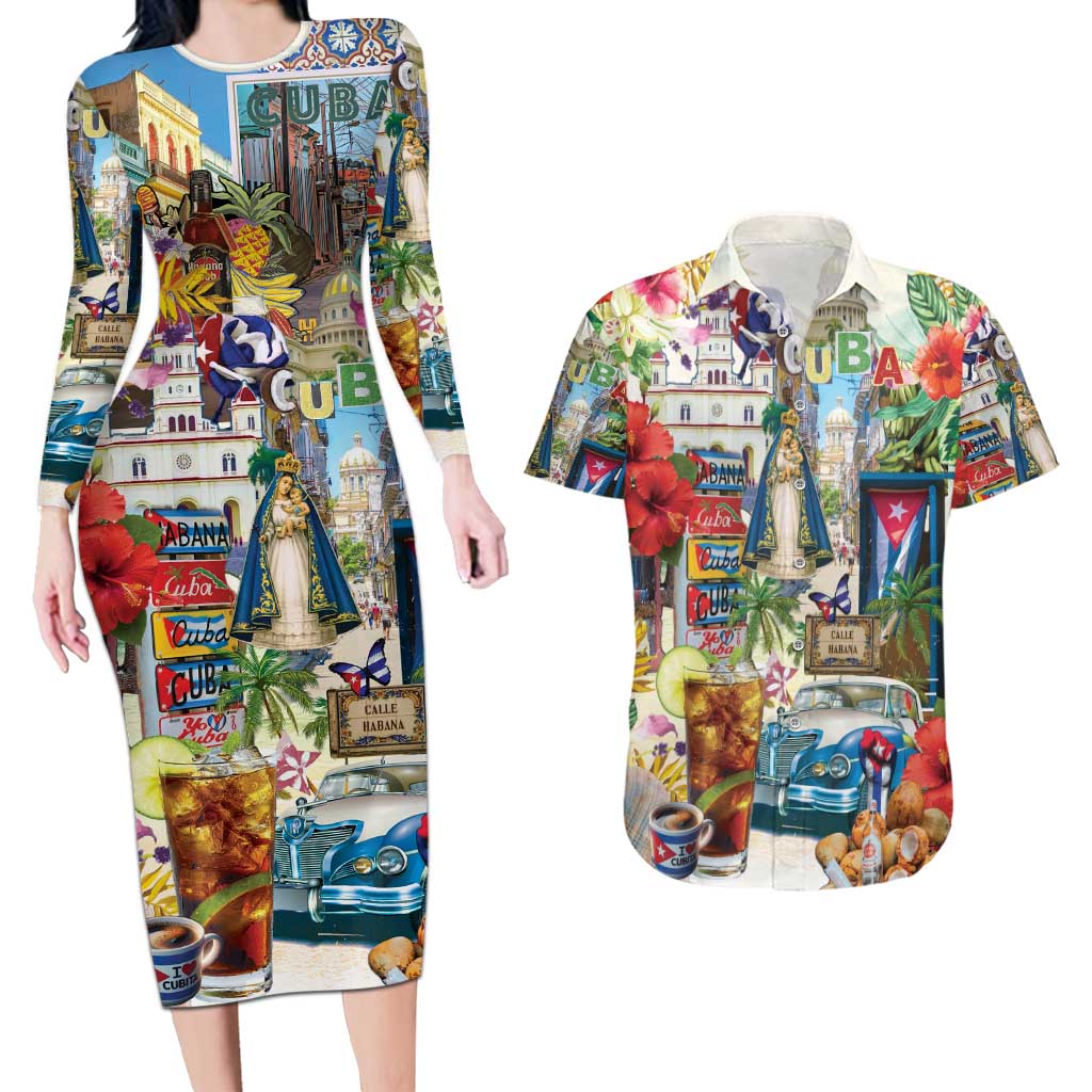 Cuba Libre Couples Matching Long Sleeve Bodycon Dress and Hawaiian Shirt The Culture Of Cuba - Wonder Print Shop