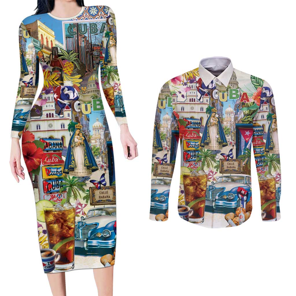 Cuba Libre Couples Matching Long Sleeve Bodycon Dress and Long Sleeve Button Shirt The Culture Of Cuba - Wonder Print Shop