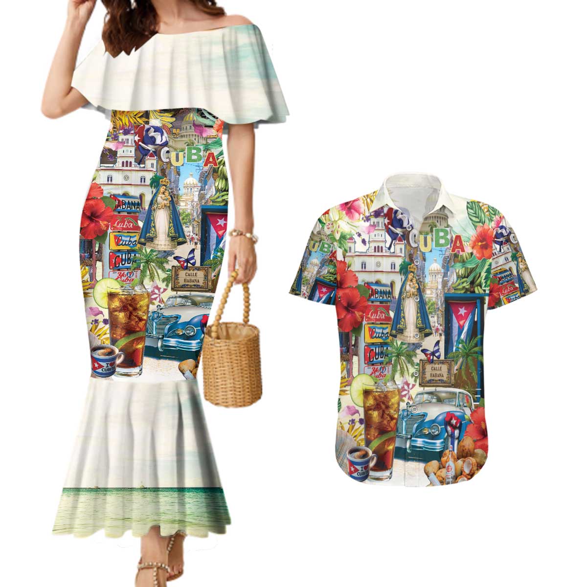 Cuba Libre Couples Matching Mermaid Dress and Hawaiian Shirt The Culture Of Cuba - Wonder Print Shop