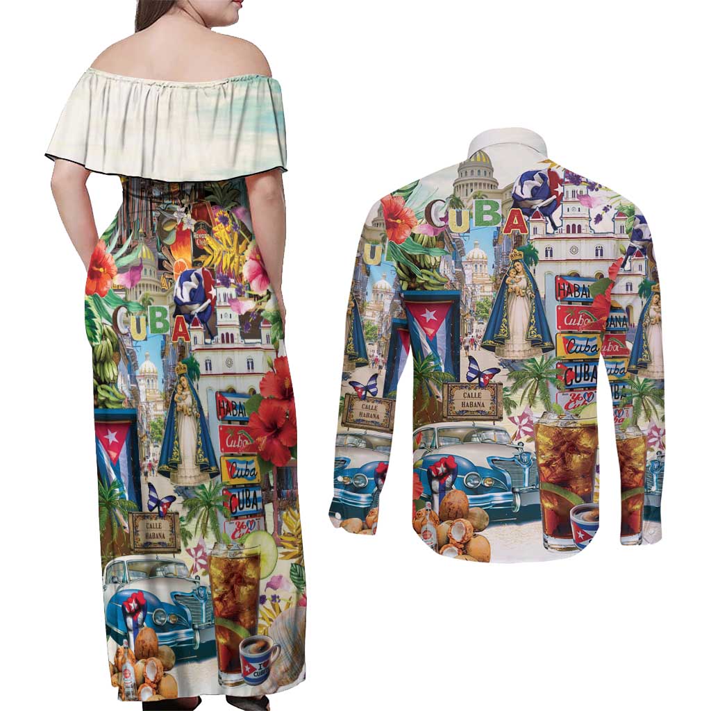 Cuba Libre Couples Matching Off Shoulder Maxi Dress and Long Sleeve Button Shirt The Culture Of Cuba - Wonder Print Shop