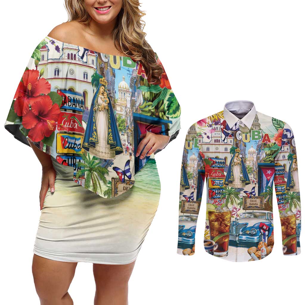Cuba Libre Couples Matching Off Shoulder Short Dress and Long Sleeve Button Shirt The Culture Of Cuba - Wonder Print Shop