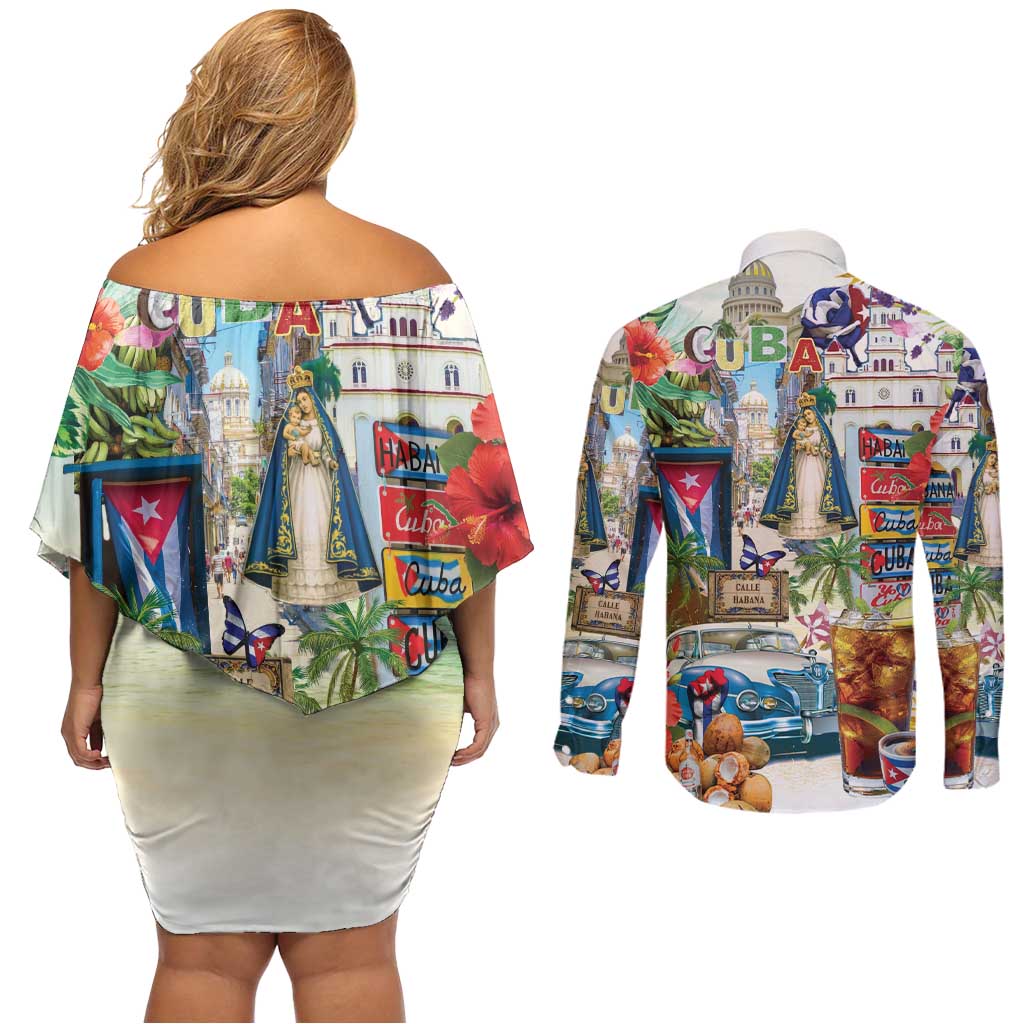 Cuba Libre Couples Matching Off Shoulder Short Dress and Long Sleeve Button Shirt The Culture Of Cuba - Wonder Print Shop