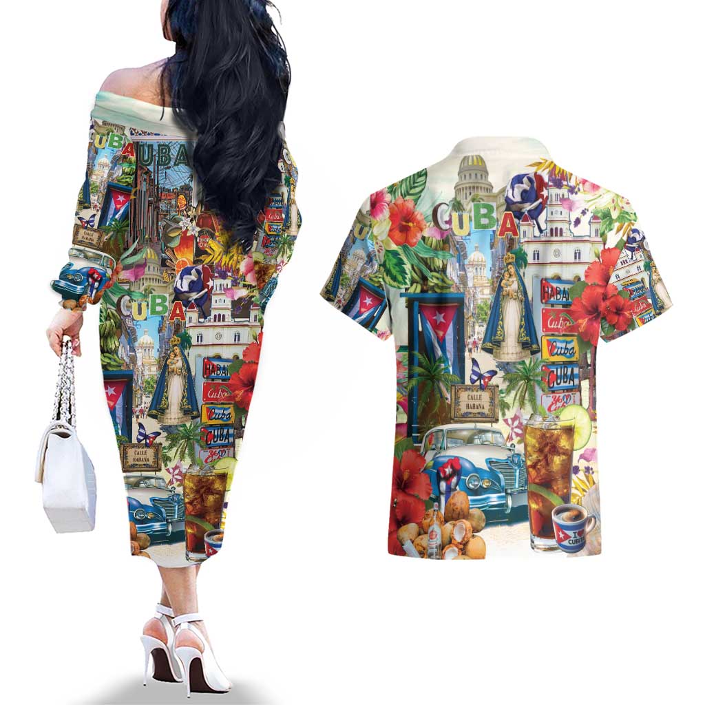 Cuba Libre Couples Matching Off The Shoulder Long Sleeve Dress and Hawaiian Shirt The Culture Of Cuba - Wonder Print Shop