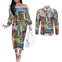 Cuba Libre Couples Matching Off The Shoulder Long Sleeve Dress and Long Sleeve Button Shirt The Culture Of Cuba - Wonder Print Shop