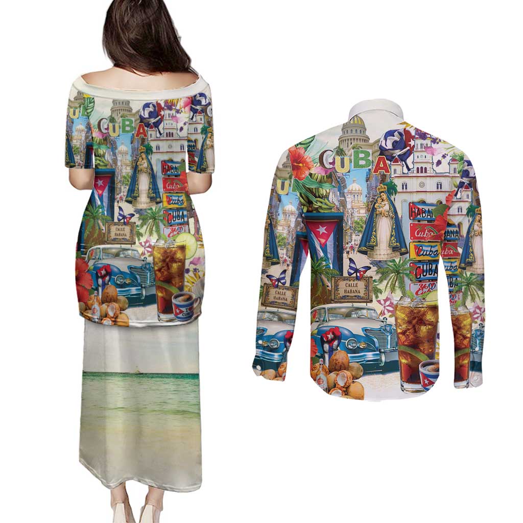 Cuba Libre Couples Matching Puletasi and Long Sleeve Button Shirt The Culture Of Cuba - Wonder Print Shop