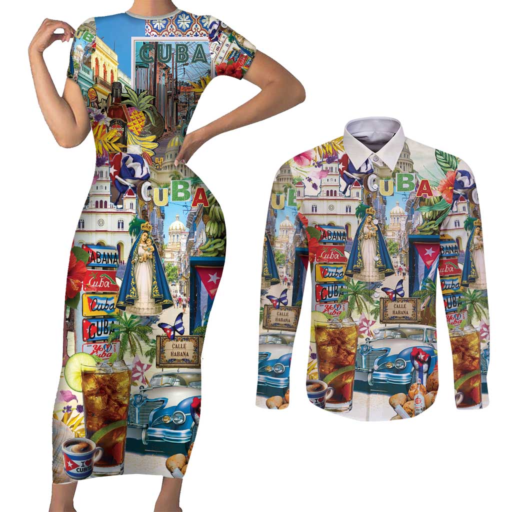 Cuba Libre Couples Matching Short Sleeve Bodycon Dress and Long Sleeve Button Shirt The Culture Of Cuba - Wonder Print Shop