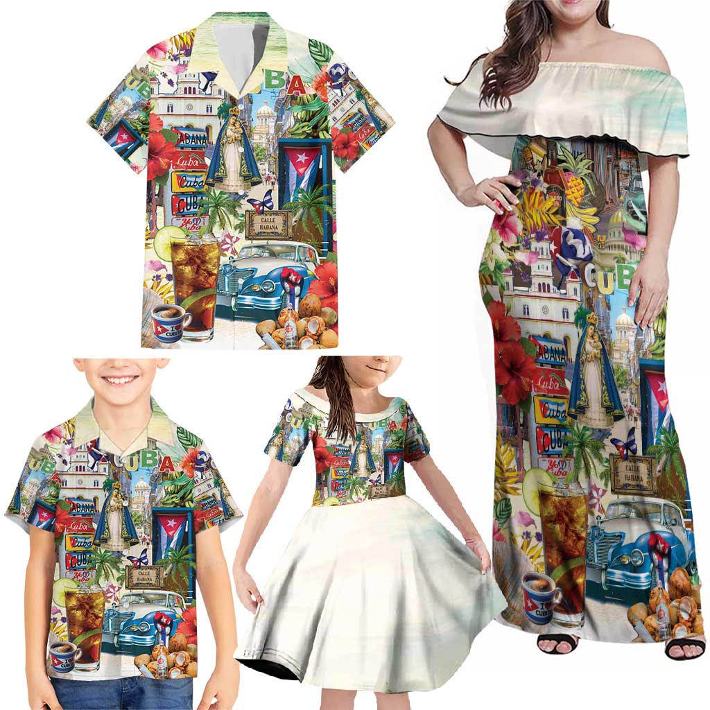 Cuba Libre Family Matching Off Shoulder Maxi Dress and Hawaiian Shirt The Culture Of Cuba - Wonder Print Shop