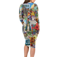 Cuba Libre Long Sleeve Bodycon Dress The Culture Of Cuba - Wonder Print Shop