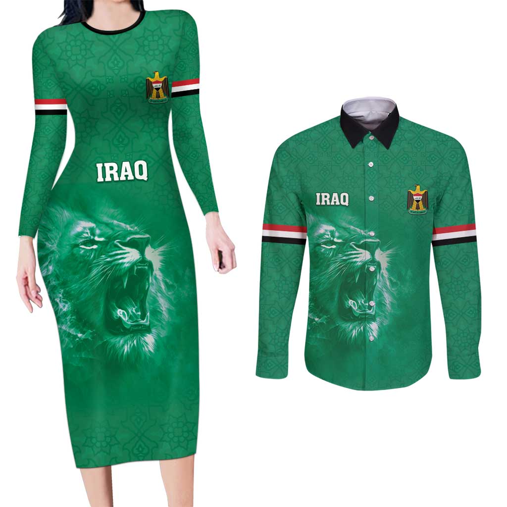 Custom Iraq Football Couples Matching Long Sleeve Bodycon Dress and Long Sleeve Button Shirt Go Champions - Wonder Print Shop