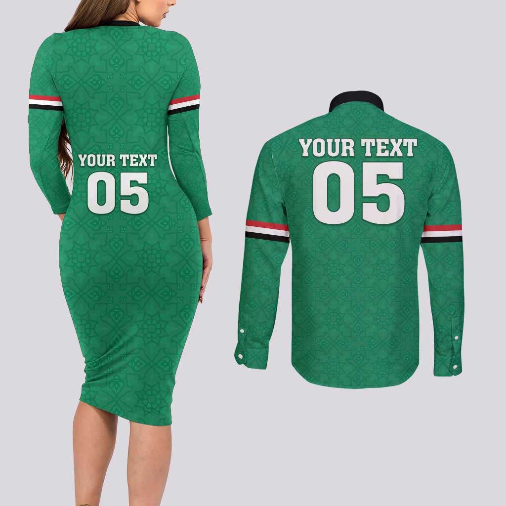 Custom Iraq Football Couples Matching Long Sleeve Bodycon Dress and Long Sleeve Button Shirt Go Champions - Wonder Print Shop