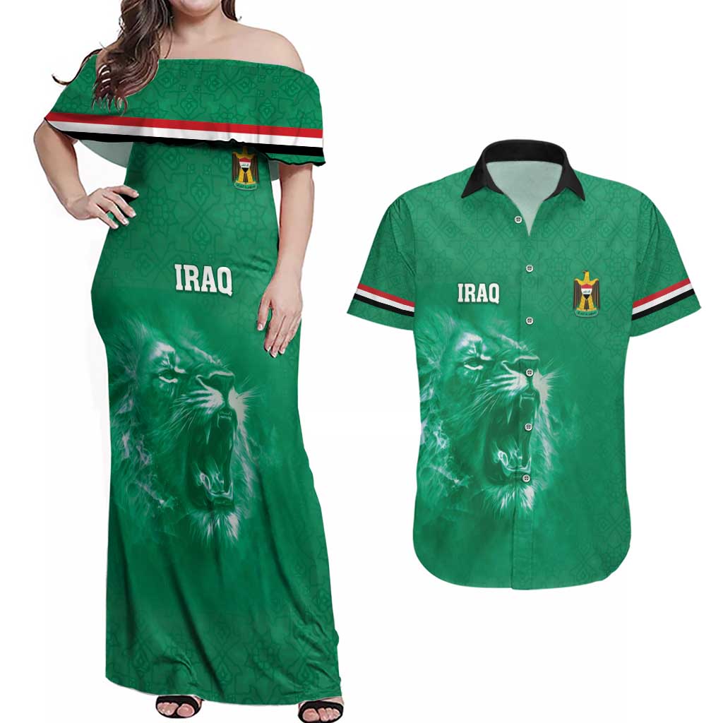 Custom Iraq Football Couples Matching Off Shoulder Maxi Dress and Hawaiian Shirt Go Champions - Wonder Print Shop