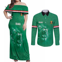 Custom Iraq Football Couples Matching Off Shoulder Maxi Dress and Long Sleeve Button Shirt Go Champions - Wonder Print Shop