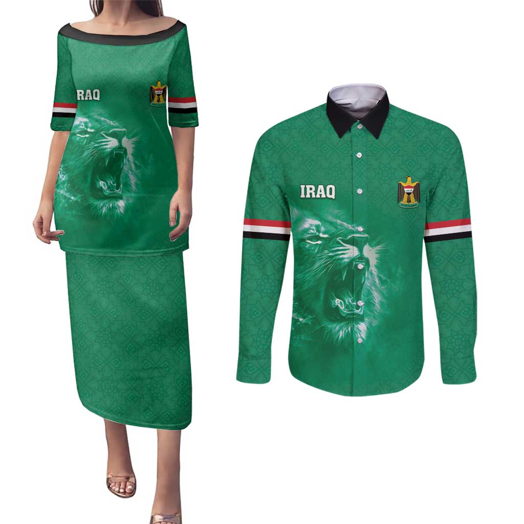 Custom Iraq Football Couples Matching Puletasi and Long Sleeve Button Shirt Go Champions - Wonder Print Shop