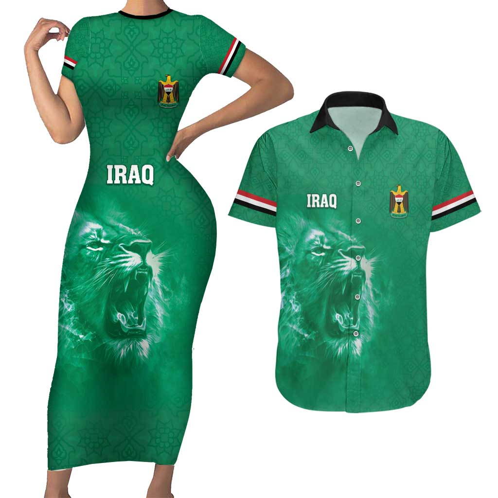 Custom Iraq Football Couples Matching Short Sleeve Bodycon Dress and Hawaiian Shirt Go Champions - Wonder Print Shop
